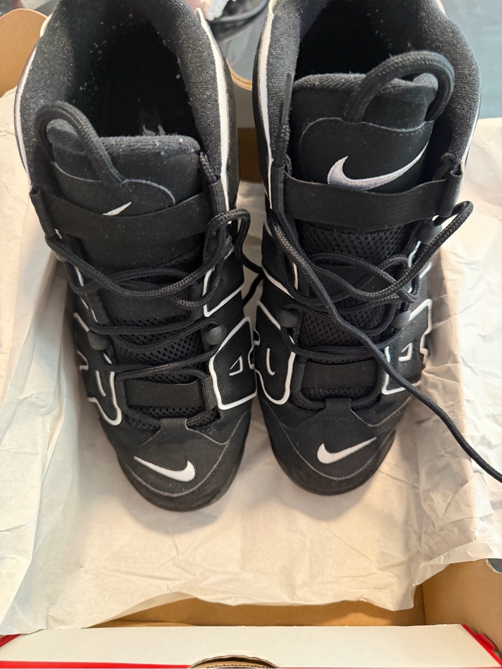 Nike Men’s Air More Uptempo Black with White Trim Sneakers - Picture 3 of 9